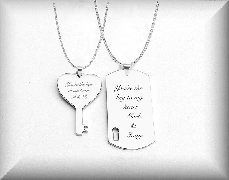 couples dog tag and heart necklace