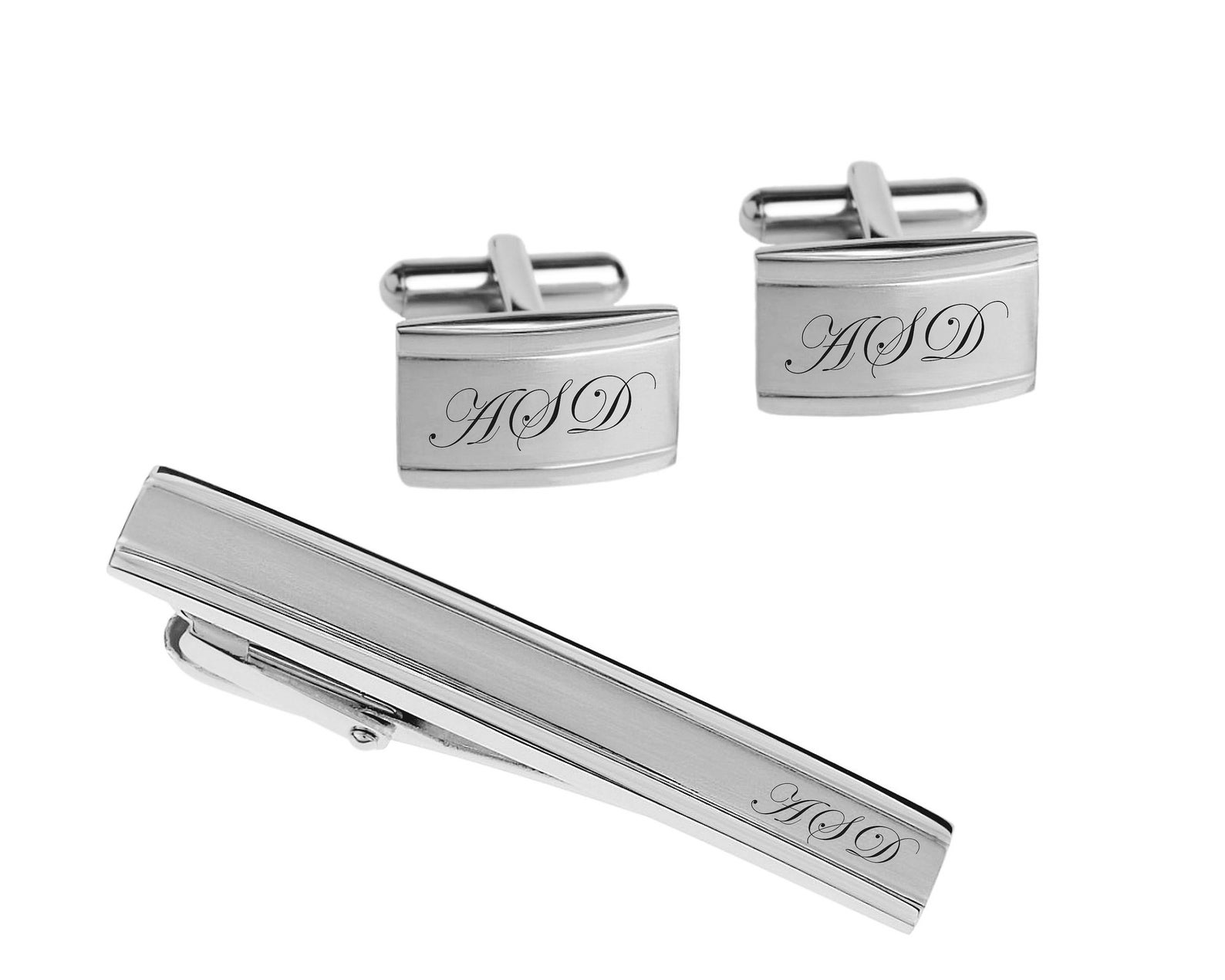 personalized cufflinks and tie clip set