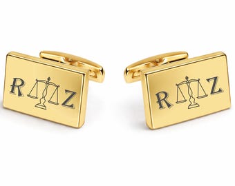 Engraved Gold Scales of Justice Cufflinks – Lawyer Graduation Gift