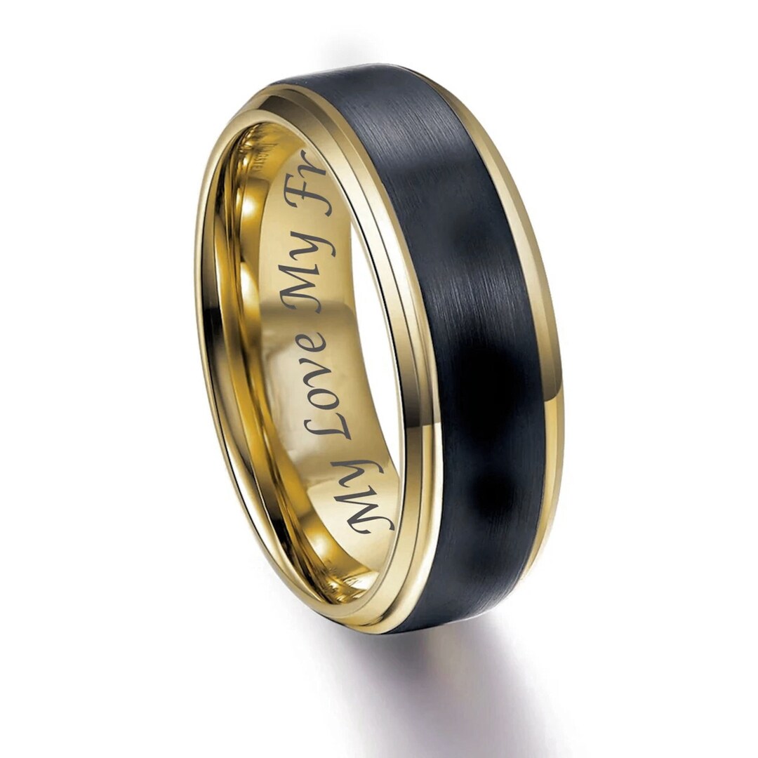 Personalized Black Matte & Gold Ring Custom Engraved Ring Promise Ring
