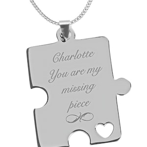 Puzzle Piece Necklace, Best Friends Necklace, Couple Necklaces, Personalized Silver Puzzle Piece Pendant Custom Engraved Free, BFF Necklaces