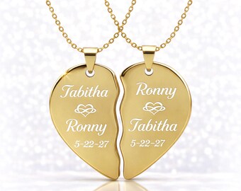 Personalized Heart Necklace Set - Couples Name Necklace - Anniversary Gift - Matching Jewelry