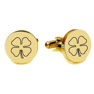 Engraved Gold Circle Four Leaf Clover Cufflinks Luck Of The Irish Shamrock Lucky Charm Cuff Link Fighting Irish Gift - Buy 6 Get 7th Free