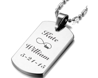 Custom Dog Tag, Small Silver Dog Tag Necklace Custom Engraved Free, Personalized Necklaces, Stainless Steel Dog Tags, Personalized Jewelry