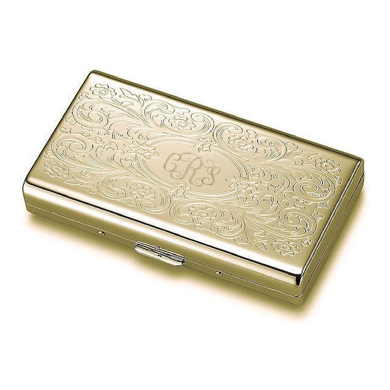 double sided cigarette case Personalized Double-sided Gold Paisley Cigarette Case, 120 Size Cigarillo  Holder Gift for Smoker