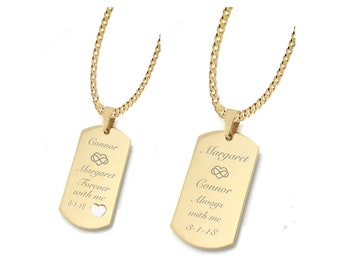 Personalized Gold Dog Tag Necklace Set, Gold His & Hers Necklace Set, Couples Jewelry, Custom Engraved Necklace, Engraved Dog Tag Set
