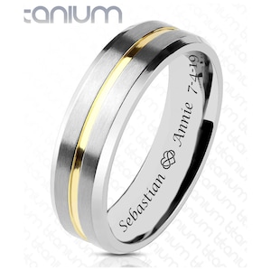 Engraved Ring Two Tone Titanium Ring Silver & Gold Titanium Band Wedding Band Custom Mens Ring Wedding Ring For Men Gift For Him Comfort Fit