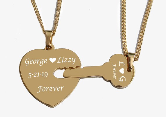 Engraved Necklaces Gold Key to My Heart 