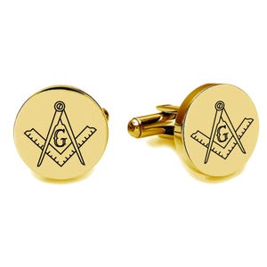 Engraved Circle Gold Mason Cufflinks - Freemason Cufflinks - Gold Cufflinks - Gift For Freemason - Masonic Cufflink - Buy 6 Get 7th Free