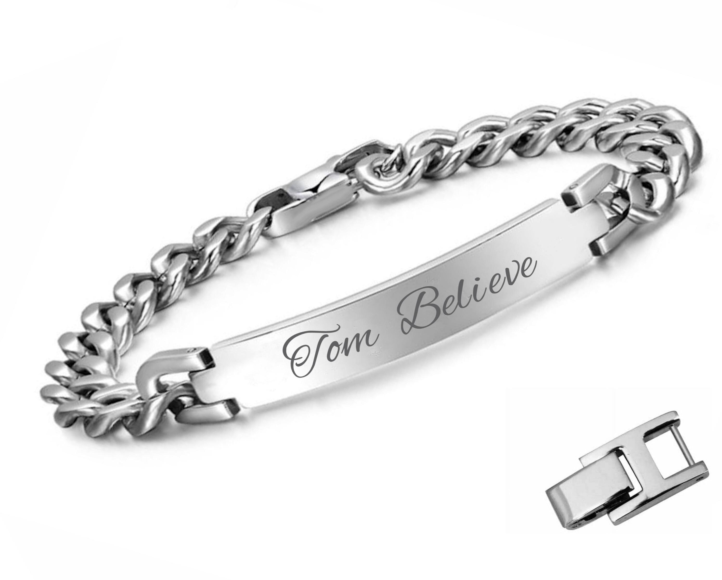 Personalized Stainless Steel Bracelet For Men - Custom Photo & Name Engraved, Adjustable Link Bracelet Gift - View #2