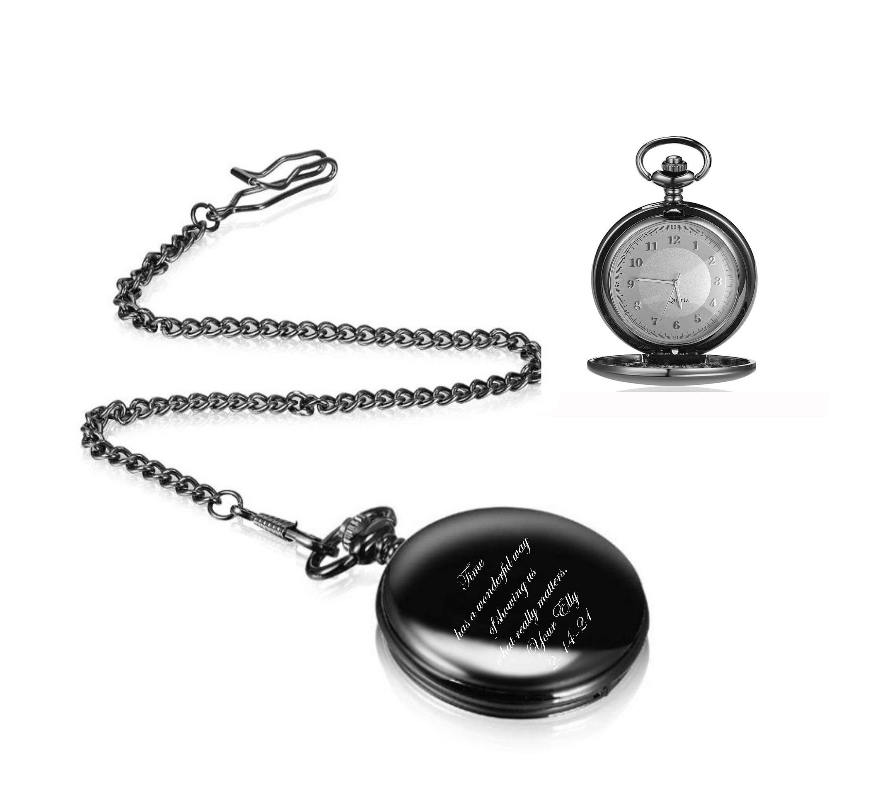 Engraved Pocket Watch Personalized Gunmetal Pocket Watch Etsy