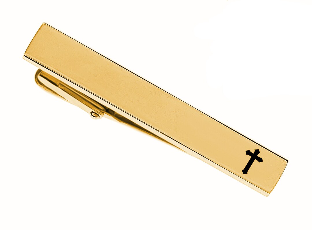 Engraved Gold Cross Tie Clip Personalized Gold Tie Clip Religious Gifts