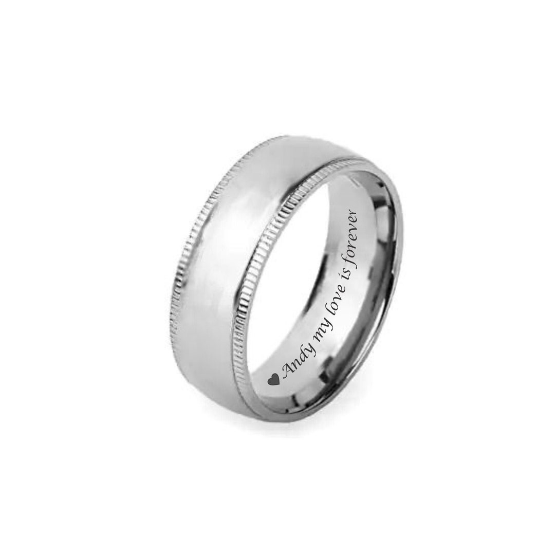 Engraved Titanium Ring, Custom Silver Wedding Band (8mm) - Etsy