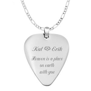 Personalized Guitar Pick Necklace, Engraved Stainless Steel Pendant, Musician Gift