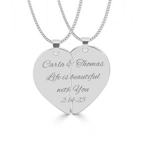 Personalized Silver Broken Heart Necklace Set, BFF Necklace, Couples Jewelry, Split Heart Necklace Custom Engraved Free, Valentines Day Gift
