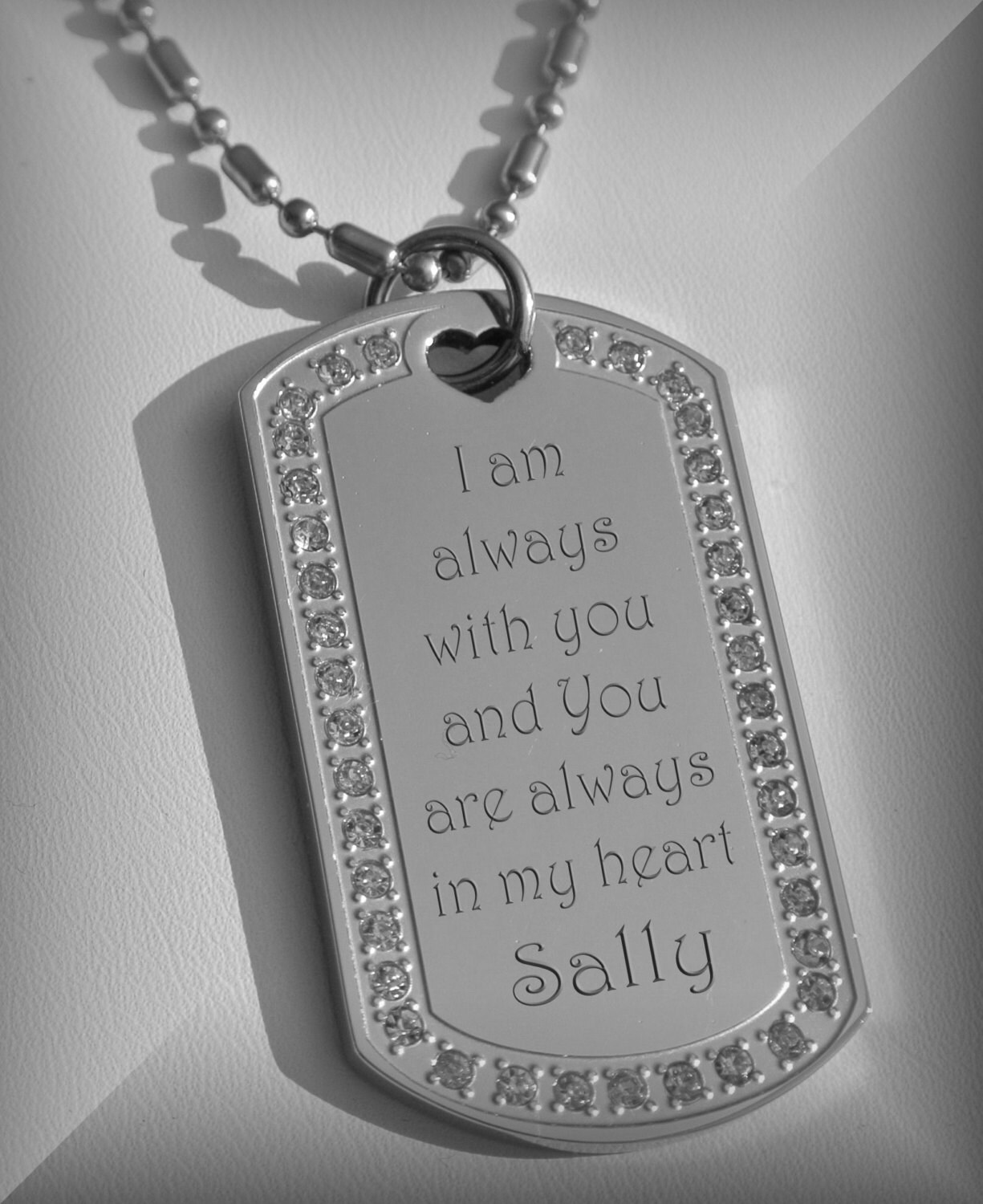 Silver Rhinestone Dog Tag Necklace Engraved Necklace Custom Etsy