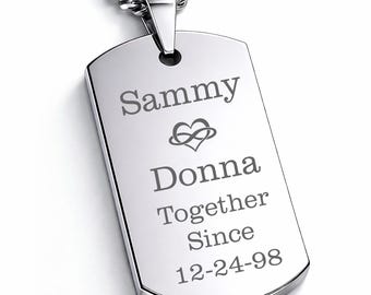 Engraved Men's Dog Tag Necklace Personalized Dog Tag Pendant Silver Dog Tag Custom Engraved Free Groomsman Gift For Men Military Dog Tag