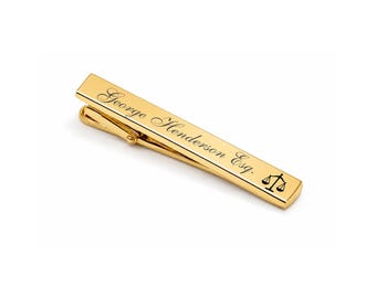 Engraved Scales of Justice Tie Clip, Lawyer Graduation Gift, Class of 2026, Gold Stainless Steel