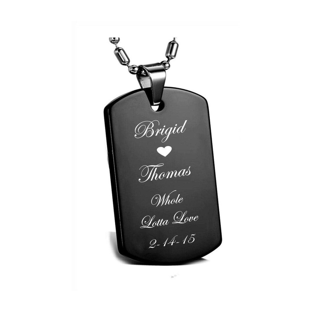 Engraved Dog Tag, Personalized Black Dog Tag Necklace, Custom Dog Tag, Dog Tag Chain, Black Dog