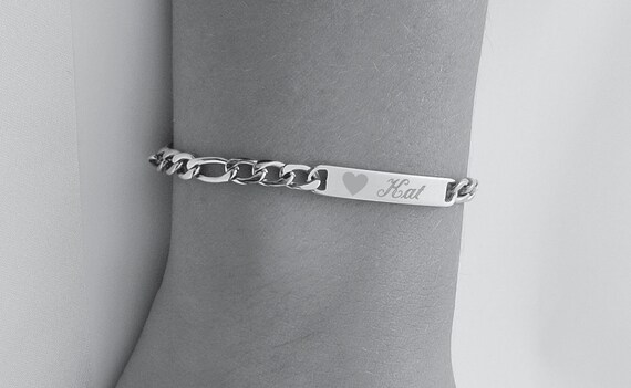 Engraved Children's ID Bracelet, Stainless Steel Figaro Chain - Etsy