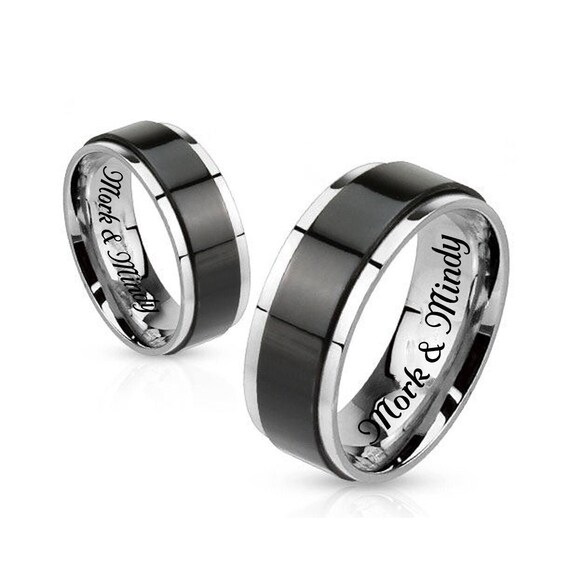 Buy Engraved Ring Set Brushed Silver & Gold Rings Promise Ring Personalized  Ring Wedding Band Custom Ring Couple Ring Set His and Hers Set Online in  India - Etsy