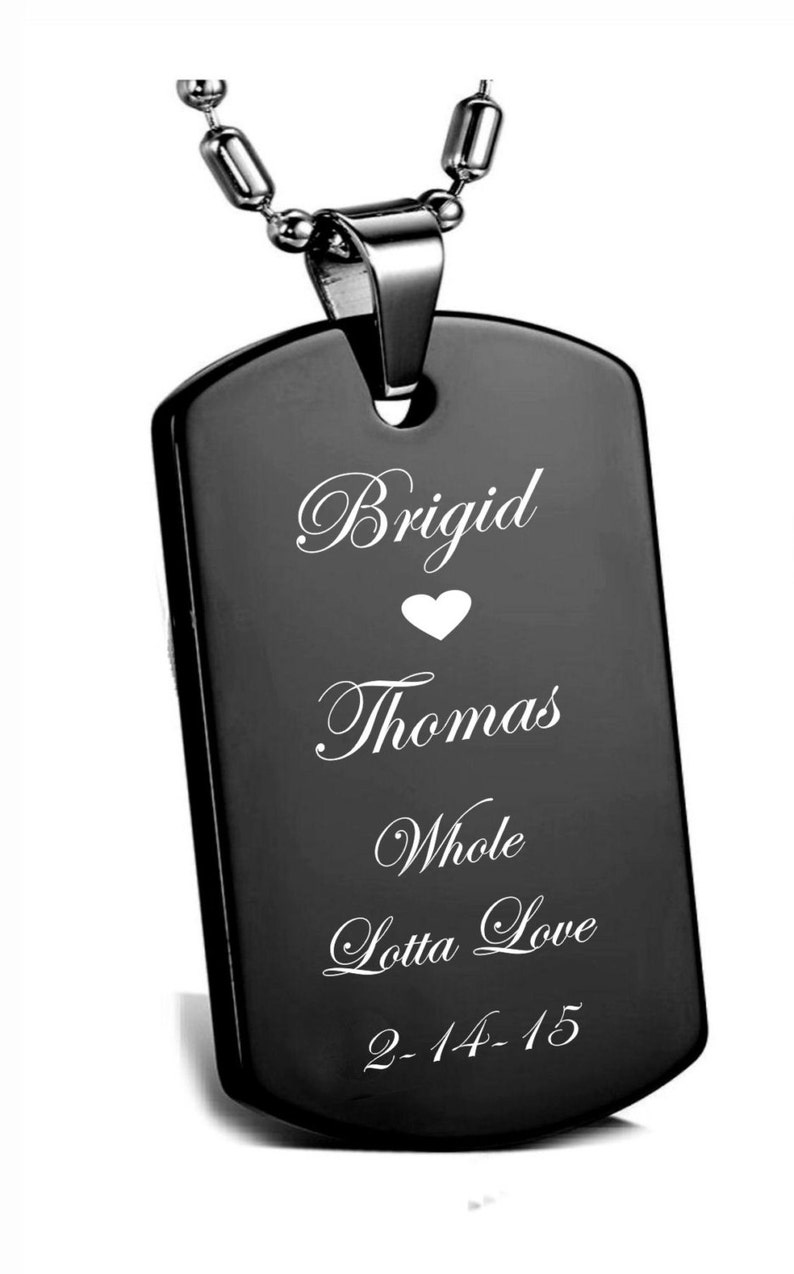 Engraved Dog Tag Personalized Black Dog Tag Necklace Custom Etsy