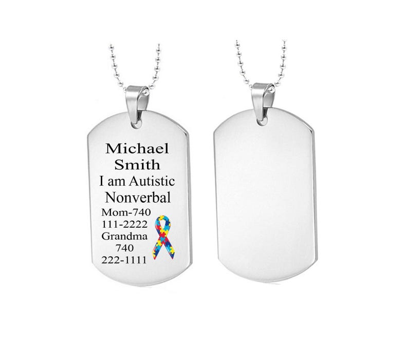 Personalized Autism Awareness Dog Tag Necklace, Medical ID, Free ...