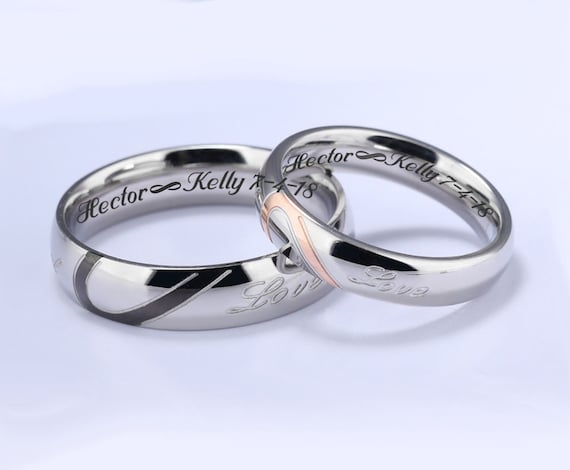 Custom Engraved Ring Set Personalized 