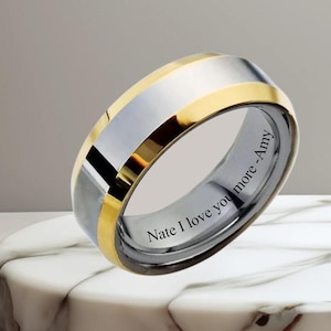 Engraved Tungsten Ring Personalized Ring Two Tone Tungsten Ring Promise Ring Custom Engraved Ring Tungsten Wedding Band For Men Ring 7mm