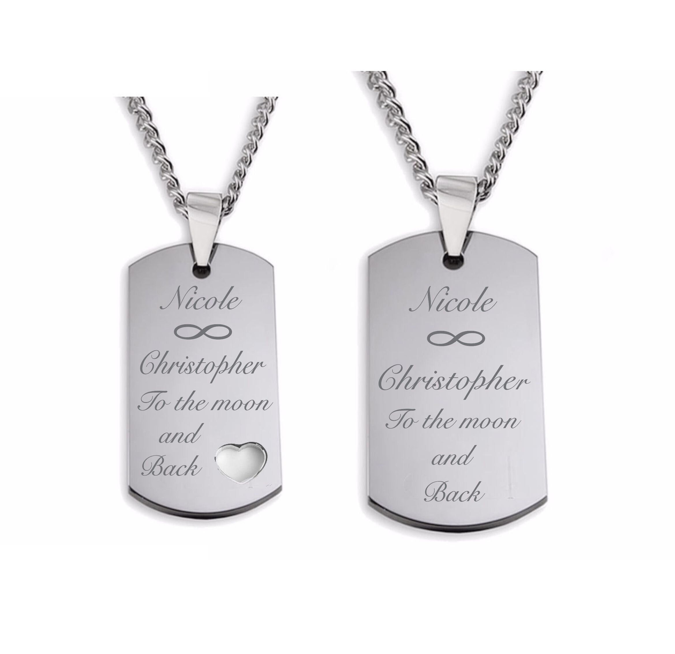 Couples Necklace Personalized Dog Tag Necklaces Silver His Hers Dog Tag Necklace Set Engraved Free Custom Dog Tag Valentine s Day Gift