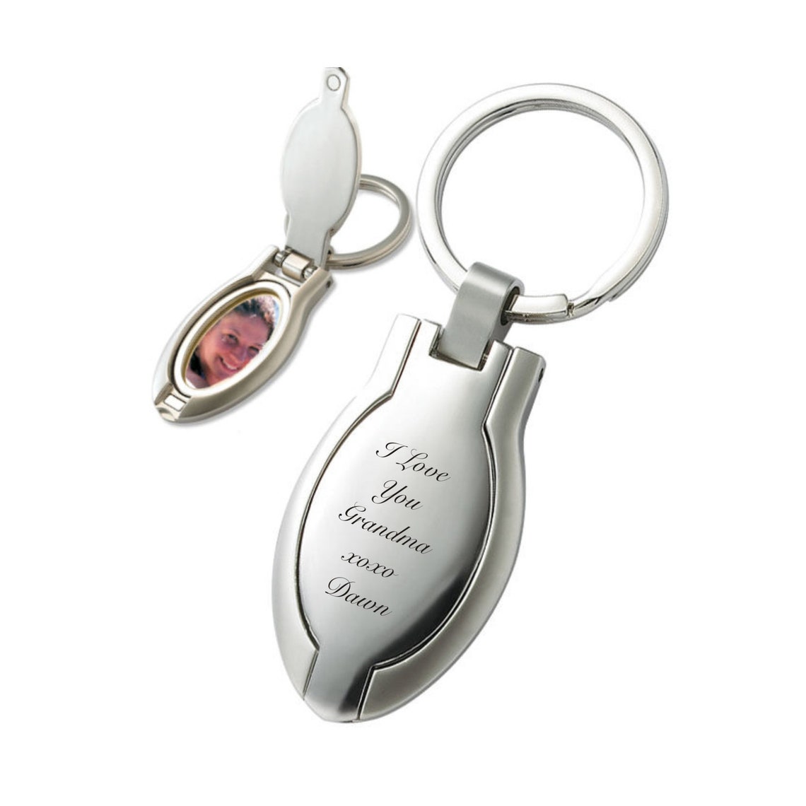 Personalized Oval Picture Frame Keychain Custom Engraved Etsy