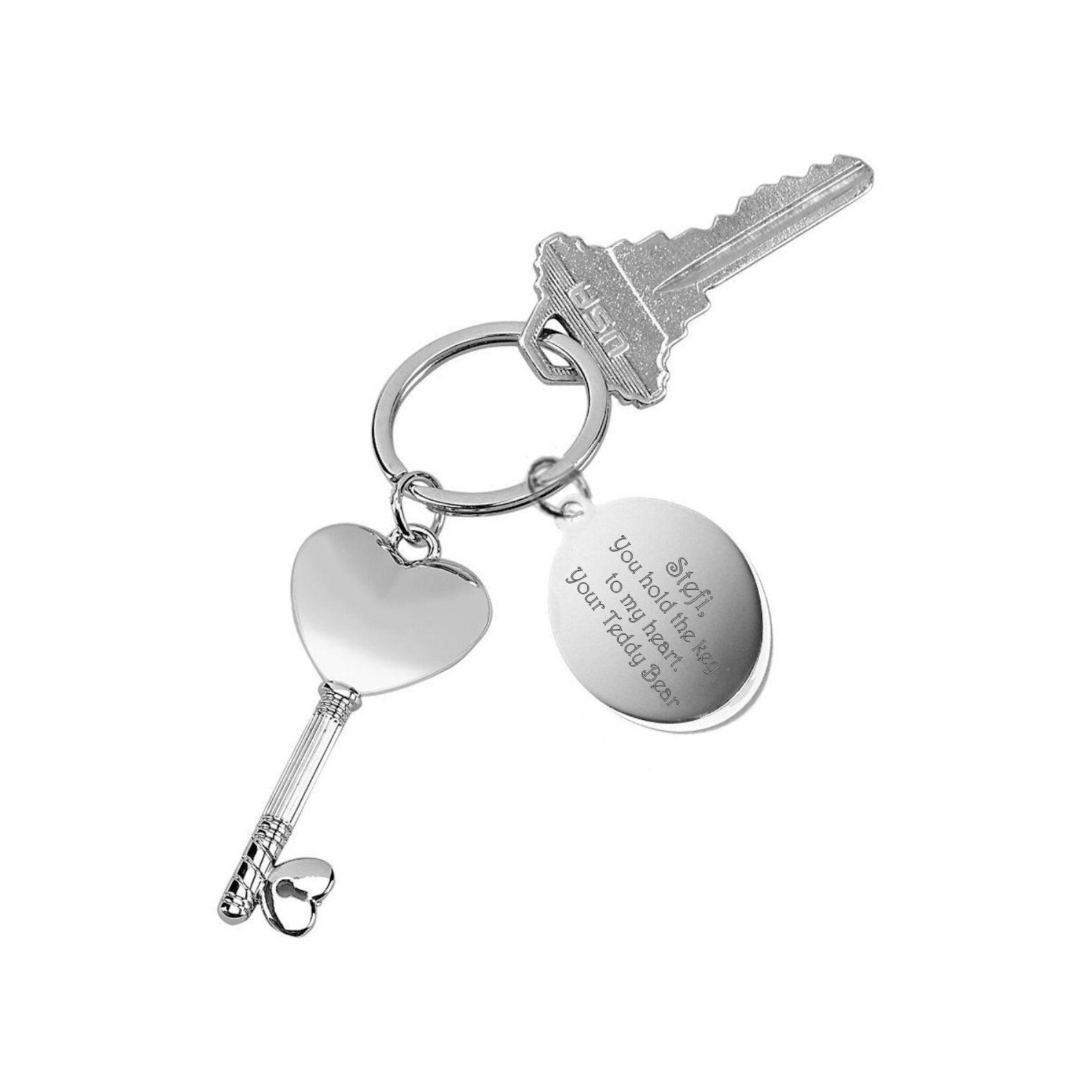 Personalized Key to My Heart Key Chain Silver Heart Keychain Etsy