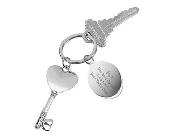 Personalized Key to My Heart Key Chain, Silver Heart Keychain, Custom Engraved Keychain, Personalized Keychain, Valentine's Day Gift