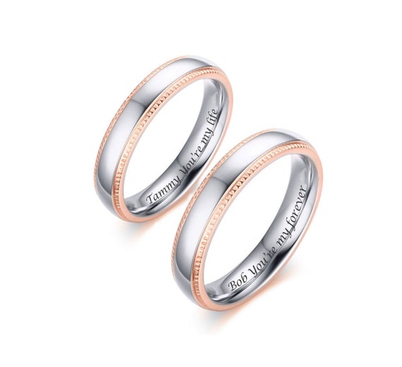 Rosegold Wedding Bands Set, Couple Rings, Traditional Wedding Band Set,  Wedding Band His and Hers, Wedding Rings Woman - Etsy