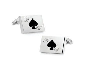 Engraved Silver Ace Cufflinks - Ace of spades Cufflinks - Personalized Cuff Links - Ace Card  Gift - Ace  Gift- Fútbol - Buy 6 Get 7th Free