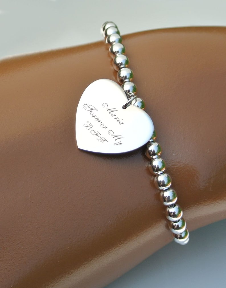 Engraved Charm Bracelet Sterling Silver Heart Charm Bracelet Etsy