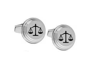 Engraved Scales of Justice Cufflinks – Stainless Steel Lawyer Gift Buy 6 Get 7th Free