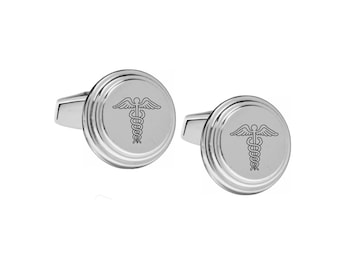 Engraved Caduceus Cufflinks – Stainless Steel Medical EMT Gift