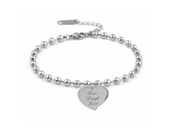 Personalized Heart Bracelet, Silver Heart Charm Bracelet, Engraved Heart Bracelet, Charm Bracelet, Bridesmaid's Gifts, Engraved Bracelet