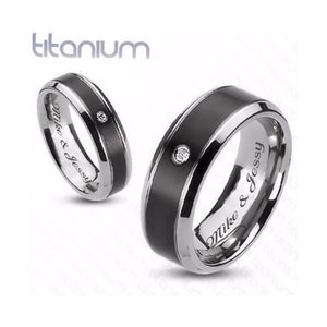 Black & Silver Titanium Ring Set Engraved Ring Personalized Couple Ring Set Custom Engraved Titanium Band Promise Ring Titanium Wedding Band