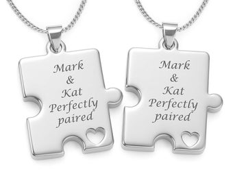 Engraved Puzzle Piece Necklace Set, Couples Jewelry, Valentine's Gift