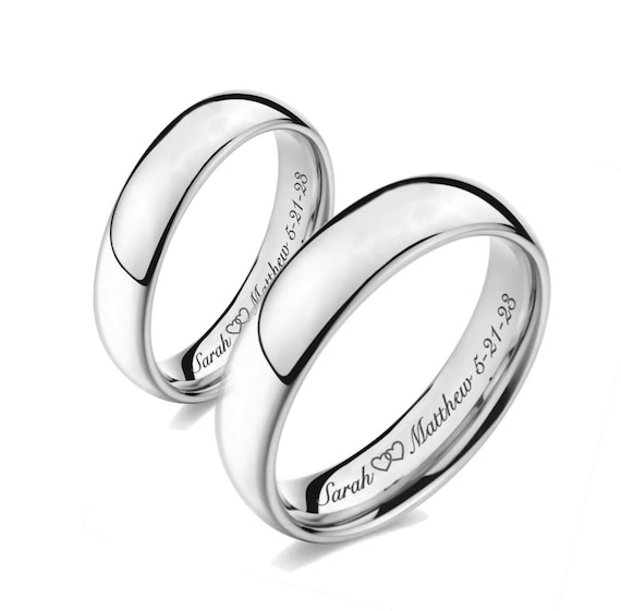 Personalized Couple Rings Set - 2 Engraved Rings - His and Her Rings -  Nadin Art Design - Personalized Jewelry