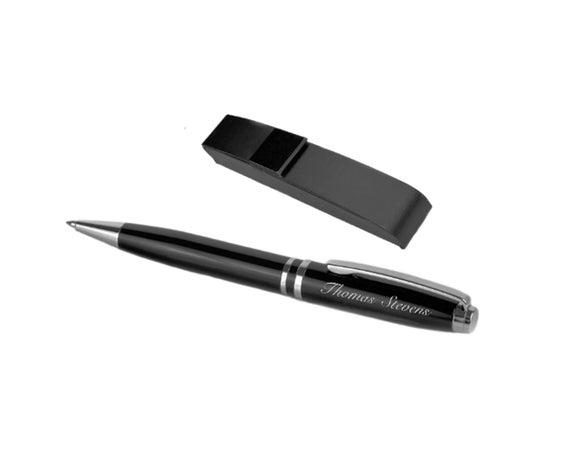 Personalized Black Silver Ballpoint Pen Custom Engraved Free