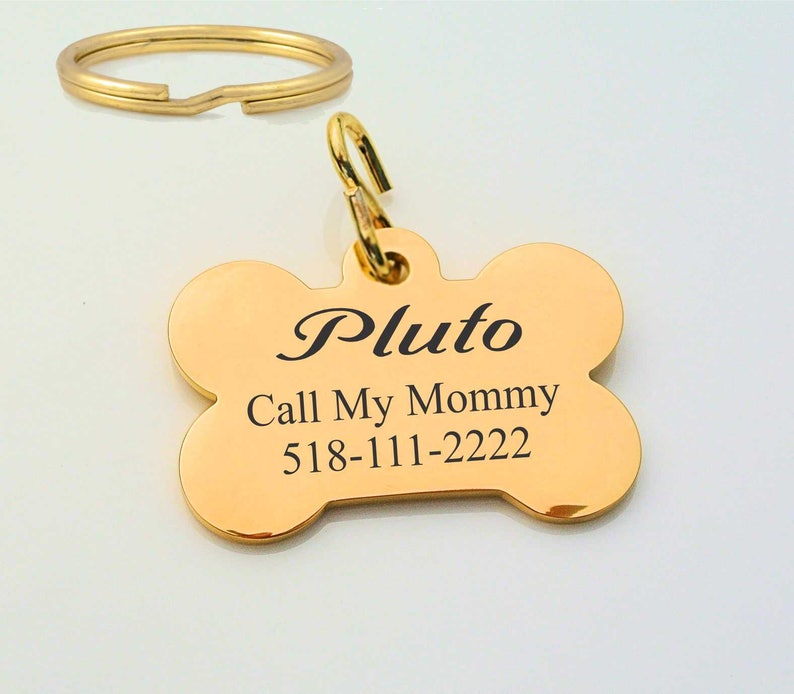Personalized Gold Dog Bone Pet Tag Dog Name Tag Engraved Dog Etsy