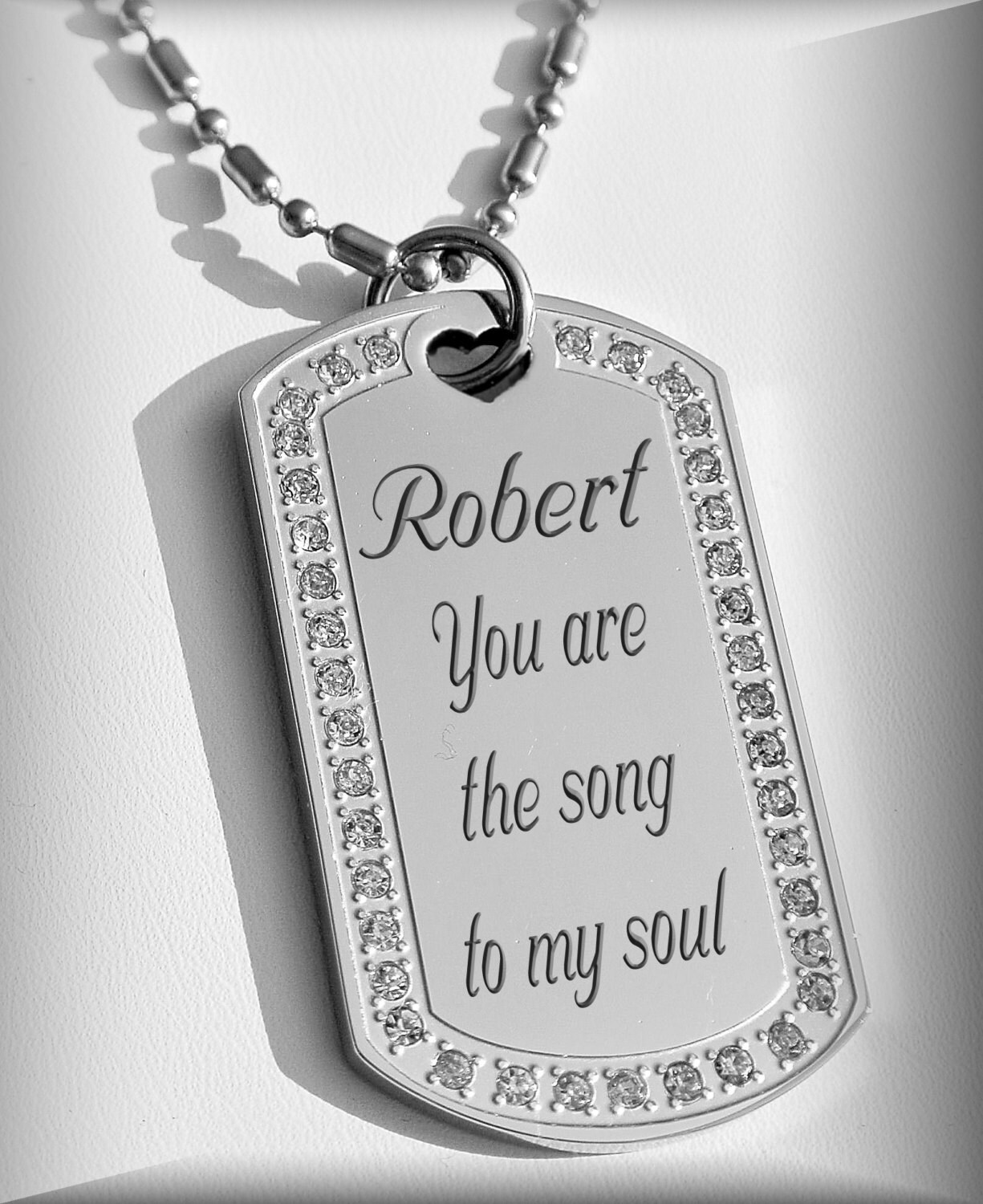 Silver Rhinestone Dog Tag Necklace Engraved Necklace Custom Etsy