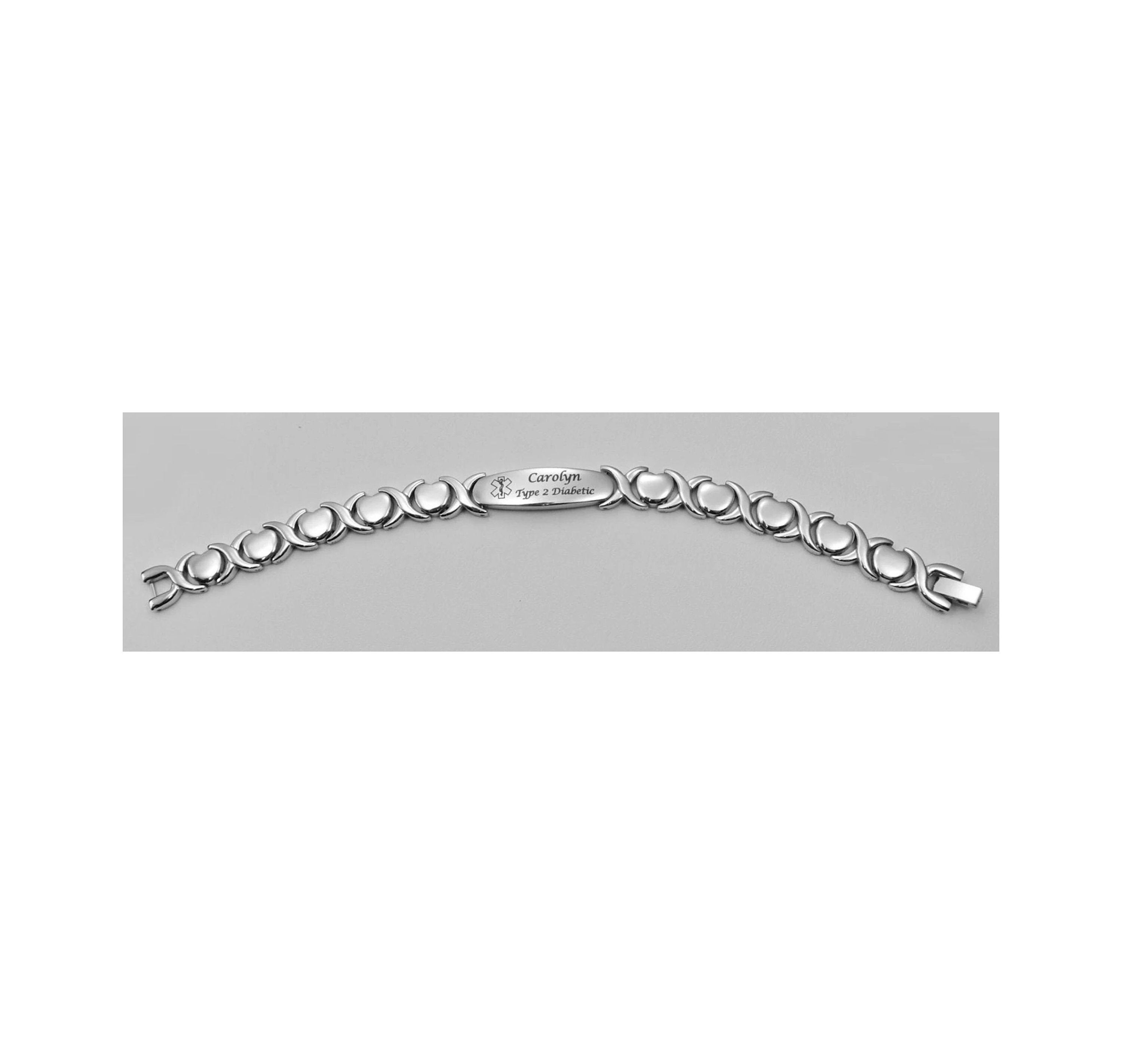 Engraved Silver Stainless Steel Medical ID Bracelet, XOXO Heart Link