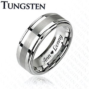 Engraved Ring Two Tone Silver Tungsten Ring Personalized Tungsten Band Custom Promise Ring Men&#39;s Wedding Band Gift For Him Silver Band 8mm