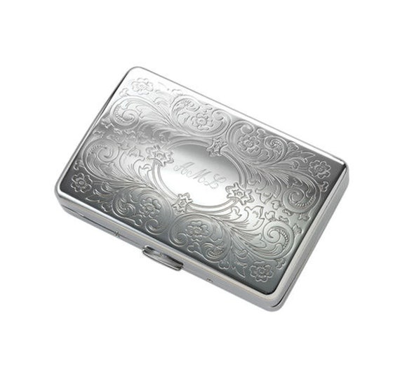Personalized Paisley Double Sided Silver Cigarette Case, Custom Engraved  Gift for Smoker