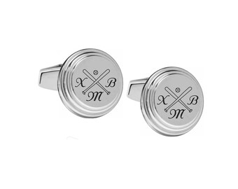 Engraved Stainless Steel Baseball Cufflinks, High Polish Silver, Gift for Him