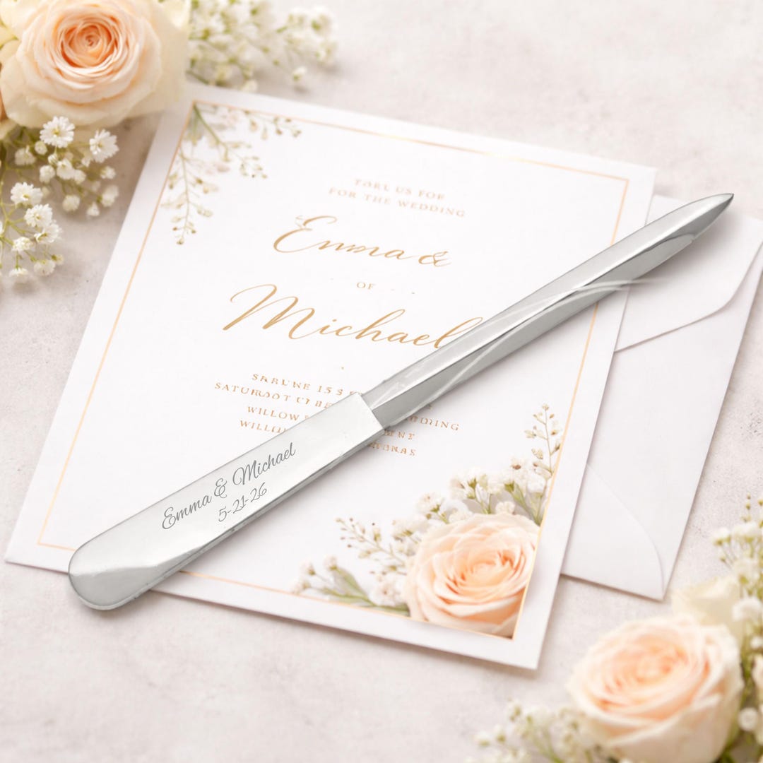 Personalized Silver Letter Opener, Engraved Letter Opener Monogrammed Letter Opener Corporate Office Gift for Co-worker Custom Engraved Free - Front Engraving, Balmoral